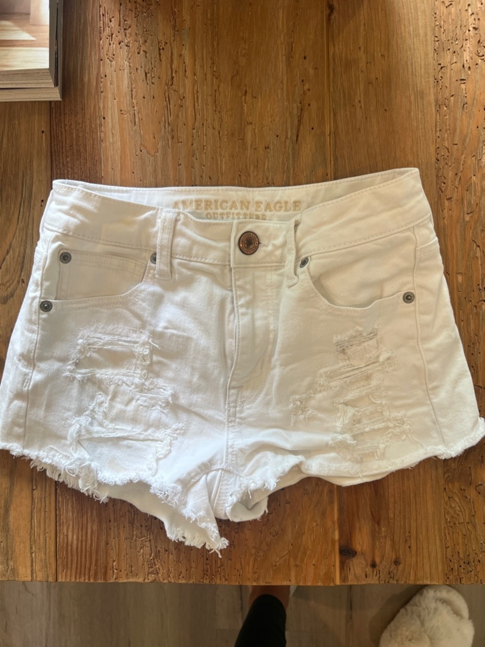 American Eagle Outfitters White Distressed High-Rise Jean Shorts